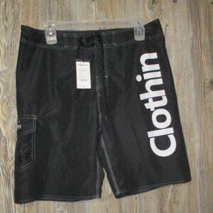 Clothin NWT Mens Size 36 Boardshort Swim Trunks Beach Quick Dry Shorts Black